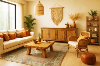 Vintage Zeki Müren rug in a bright, chic Mediterranean living room